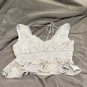 Lush Floral Smocked Ruffle Crop Top - Light blue